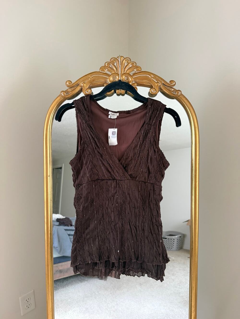 Vintage Y2K NWT Studio Y Brown Sequin Tank Top